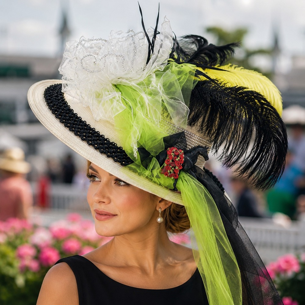 Saks Fifth Avenue Ladies Hat Embellished Feathers Veil Kentucky Derby Fancy